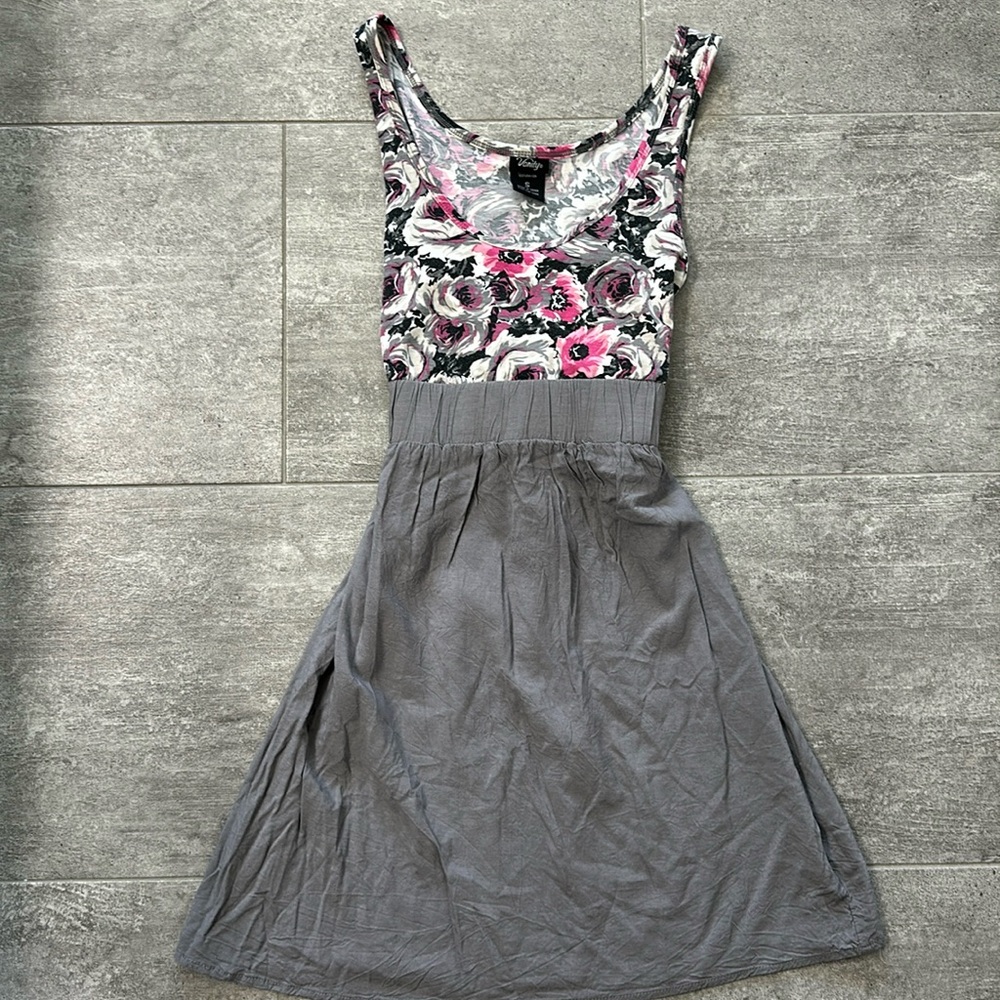Pink and Grey Flower Tank Dress